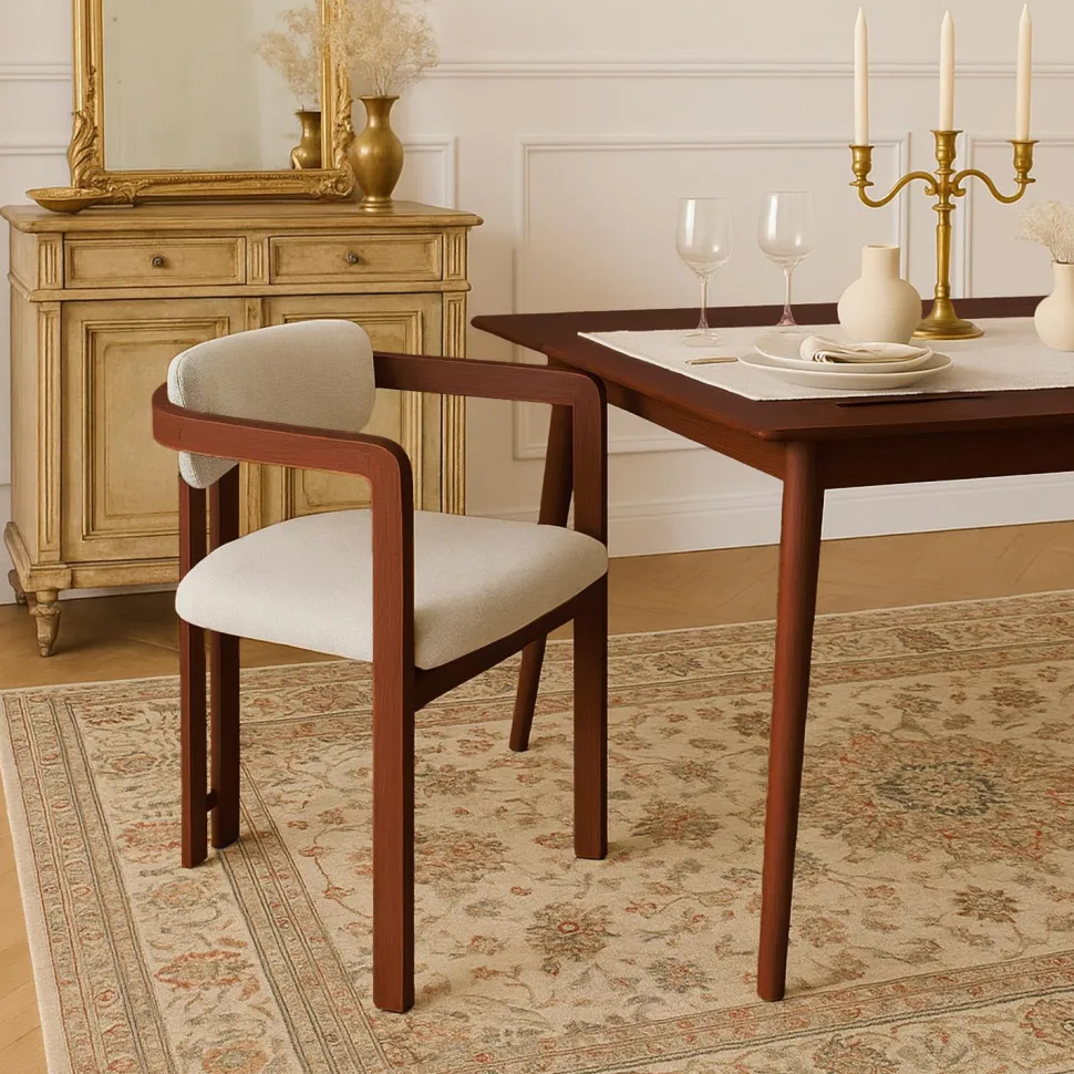 Lot de 2 chaises design Galilea Métal Effet bois foncé et Tissu Beige