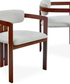 Lot de 2 chaises design Galilea Métal Effet bois foncé et Tissu Beige