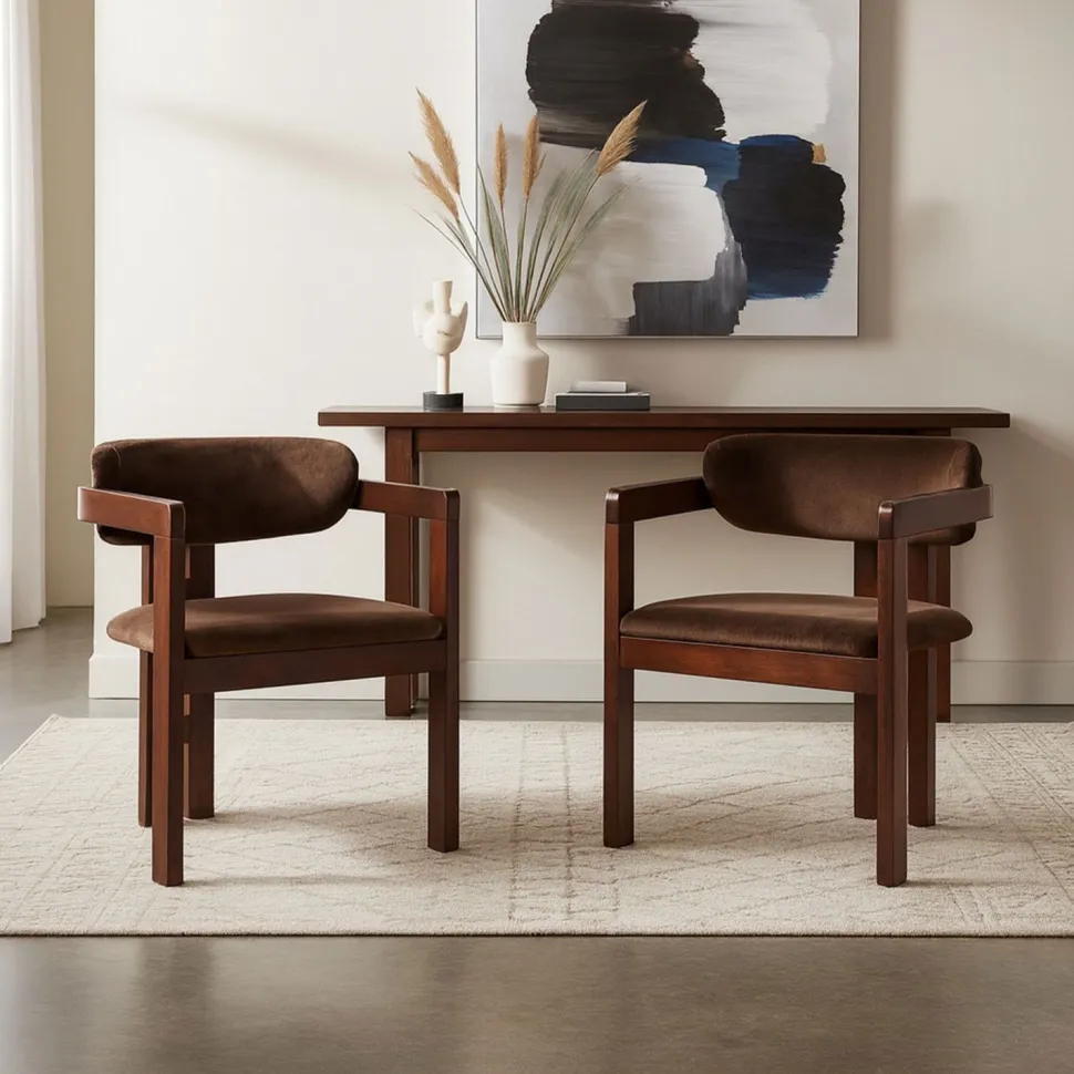 Lot de 2 chaises design Oregon Bois foncé et Velours Marron