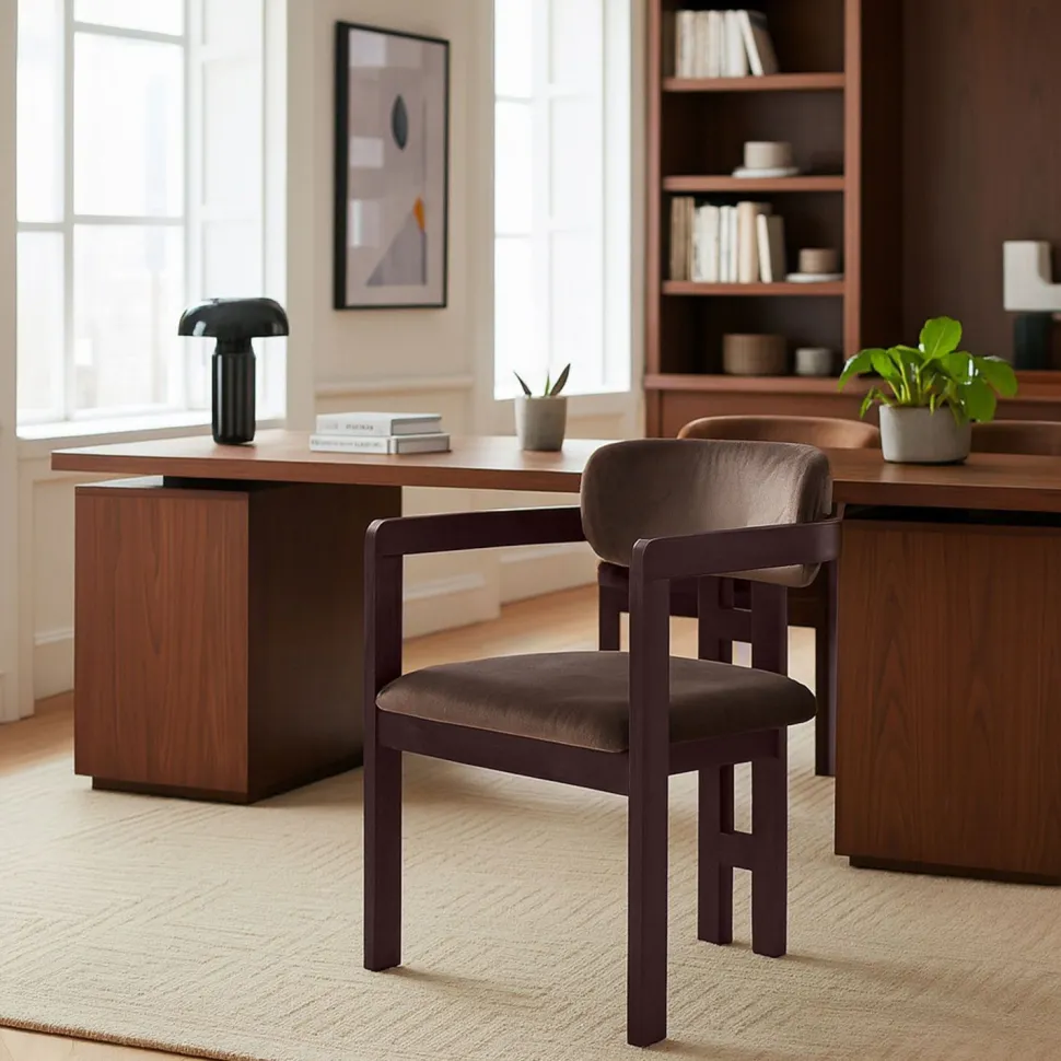 Lot de 2 chaises design Oregon Bois foncé et Velours Marron