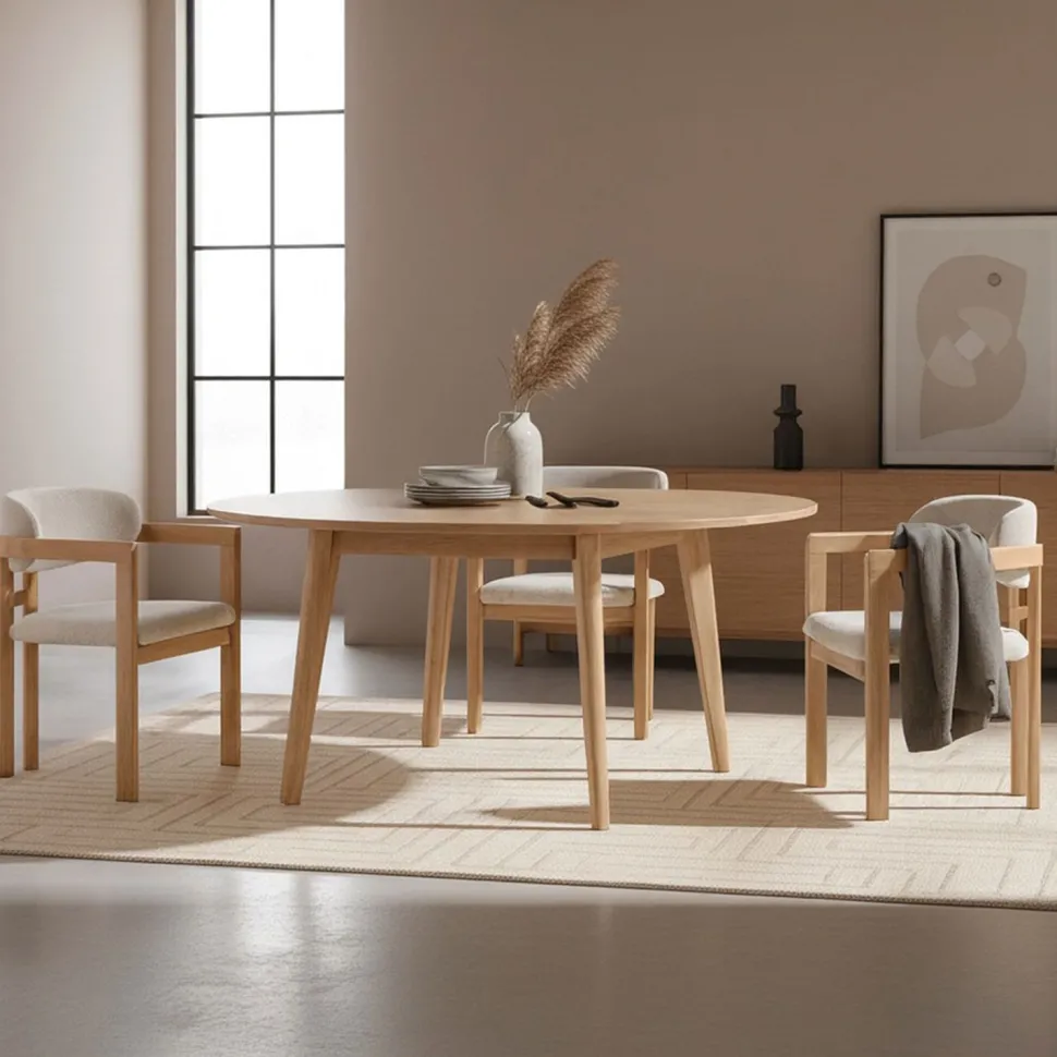 Lot de 2 chaises design Oregon Bois clair et Tissu bouclette Beige