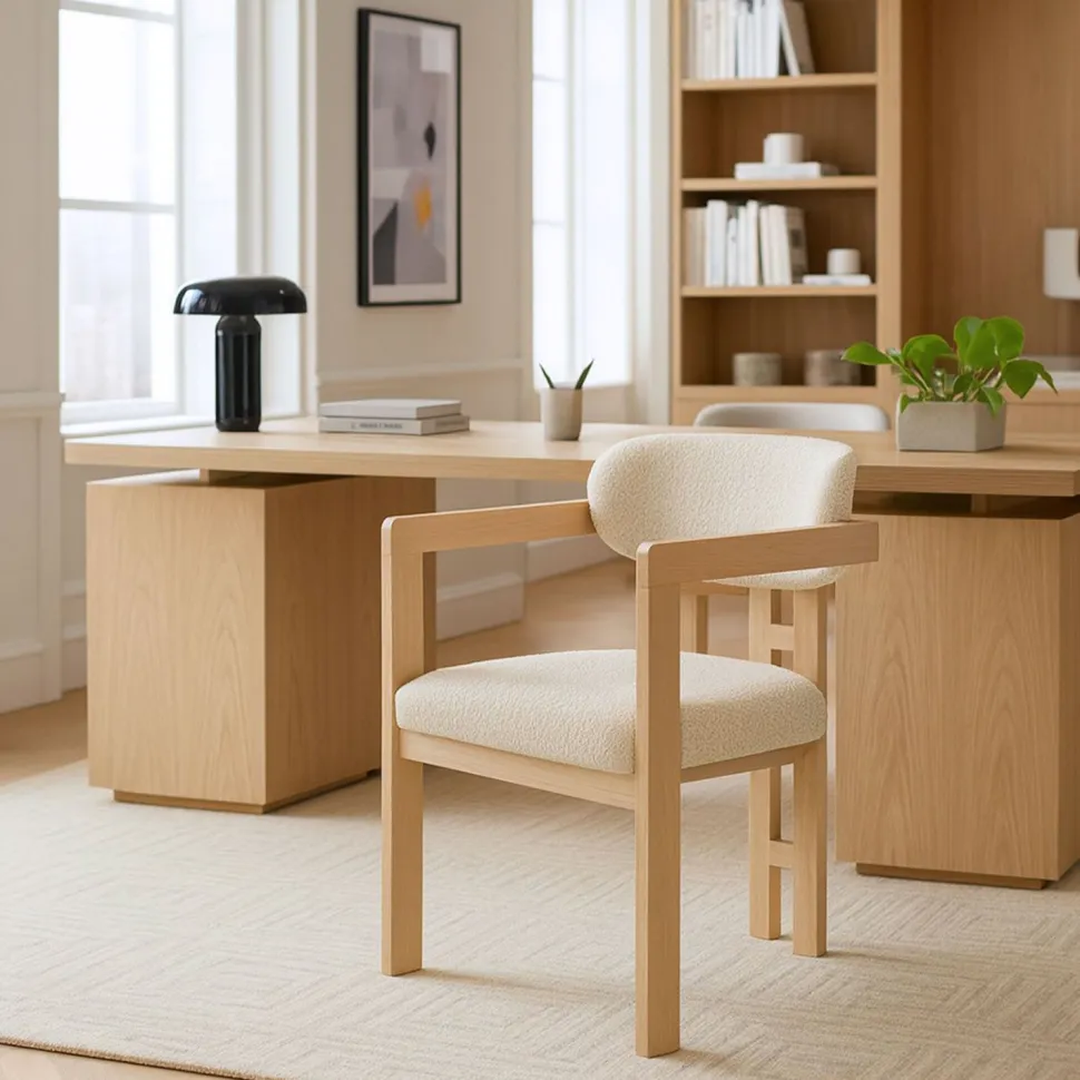 Lot de 2 chaises design Oregon Bois clair et Tissu bouclette Beige