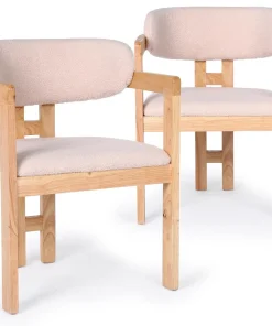 Lot de 2 chaises design Oregon Bois clair et Tissu bouclette Beige