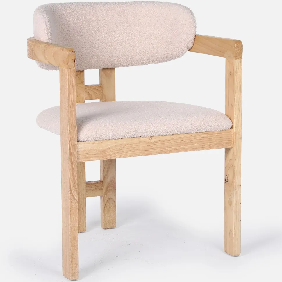 Lot de 2 chaises design Oregon Bois clair et Tissu bouclette Beige