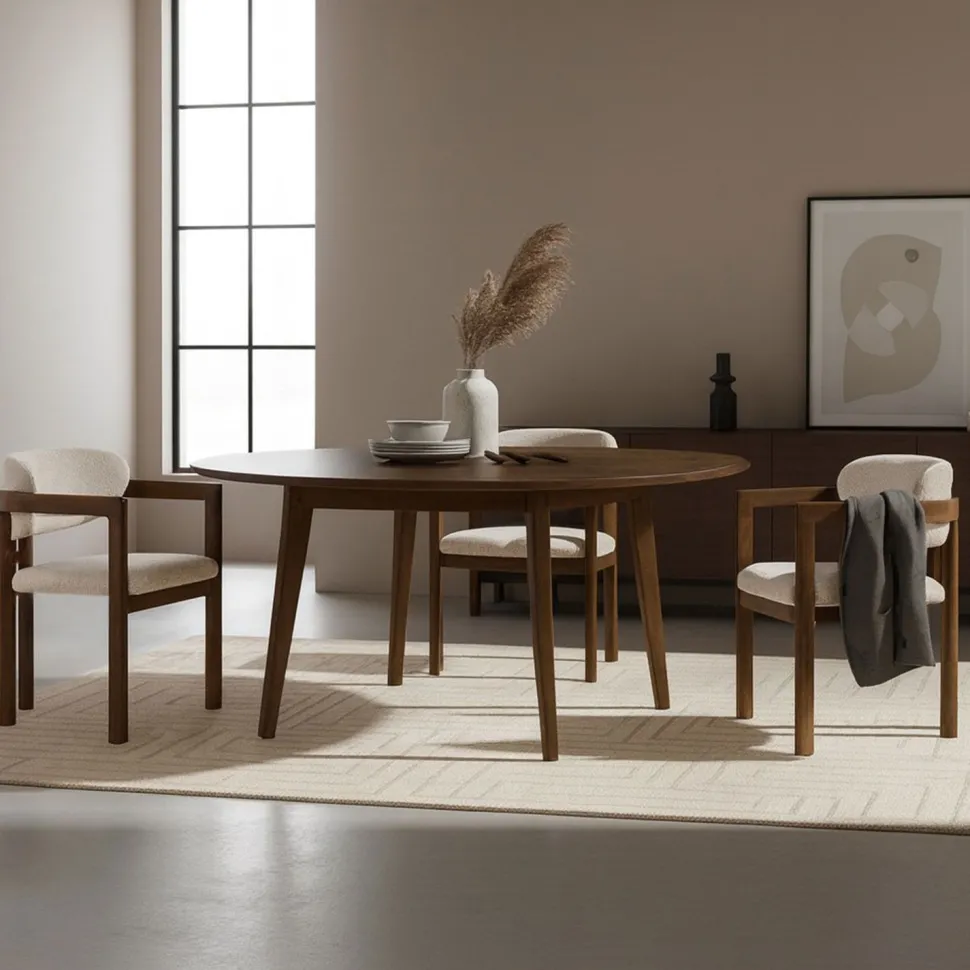 Lot de 2 chaises design Oregon Bois foncé et Tissu bouclette Beige