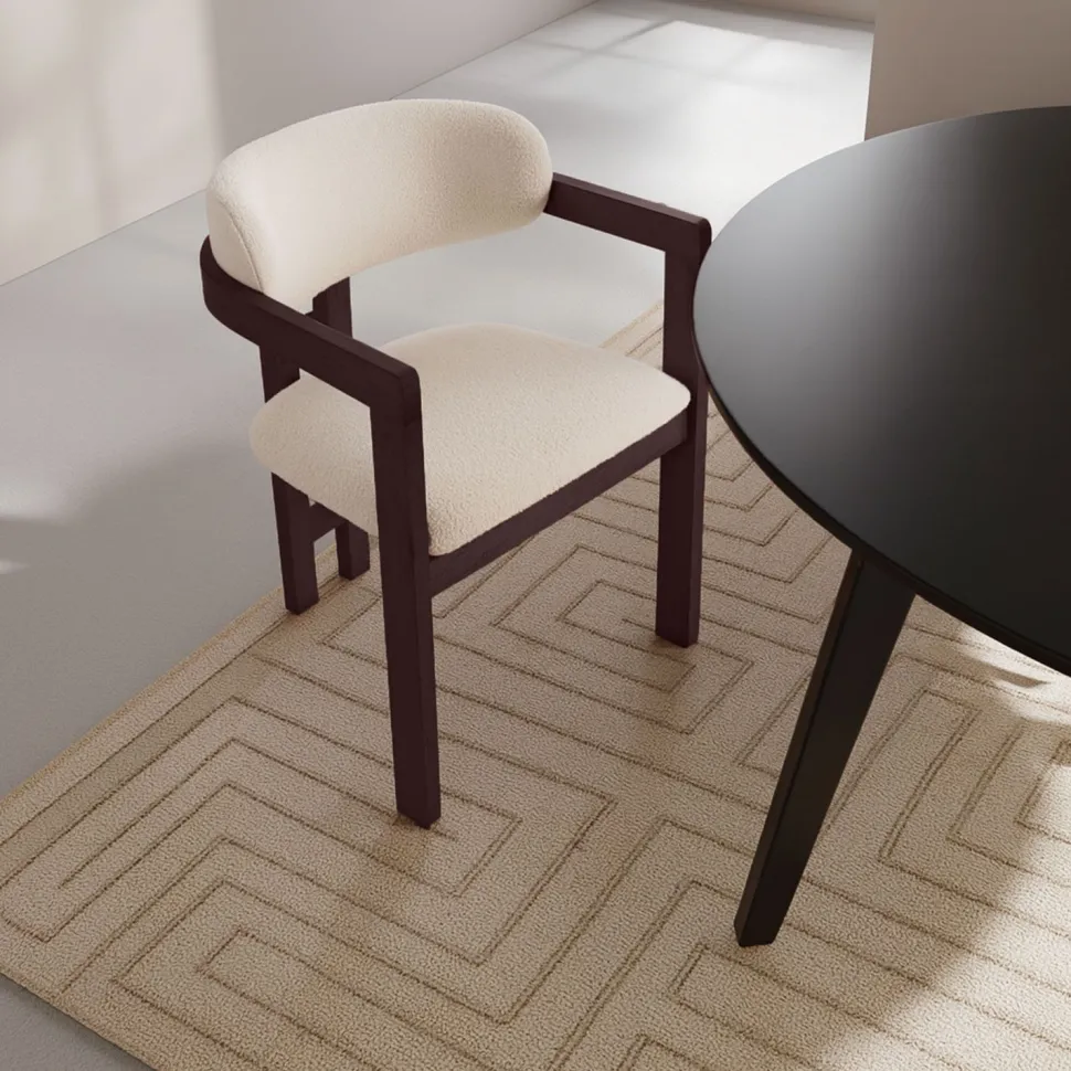 Lot de 2 chaises design Oregon Bois foncé et Tissu bouclette Beige