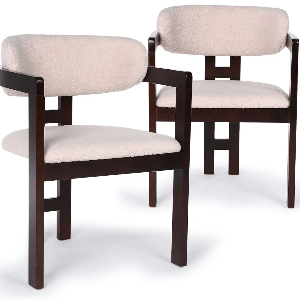 Lot de 2 chaises design Oregon Bois foncé et Tissu bouclette Beige