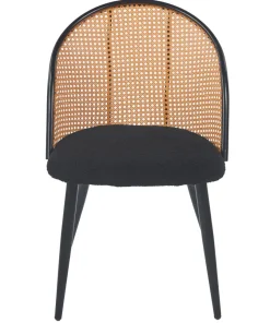 Lot de 6 chaises design Showan avec cannage Rotin et Tissu bouclette Noir