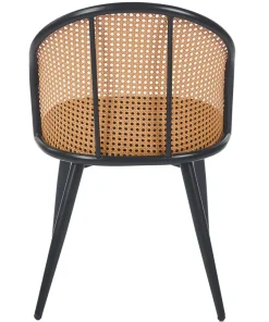 Lot de 6 chaises design Showan avec cannage Rotin et Tissu bouclette Noir