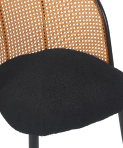 Lot de 6 chaises design Showan avec cannage Rotin et Tissu bouclette Noir