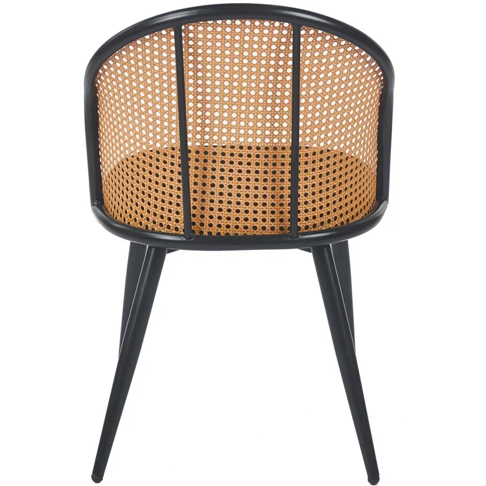 Lot de 2 chaises design Showan avec cannage Rotin et Tissu bouclette Noir