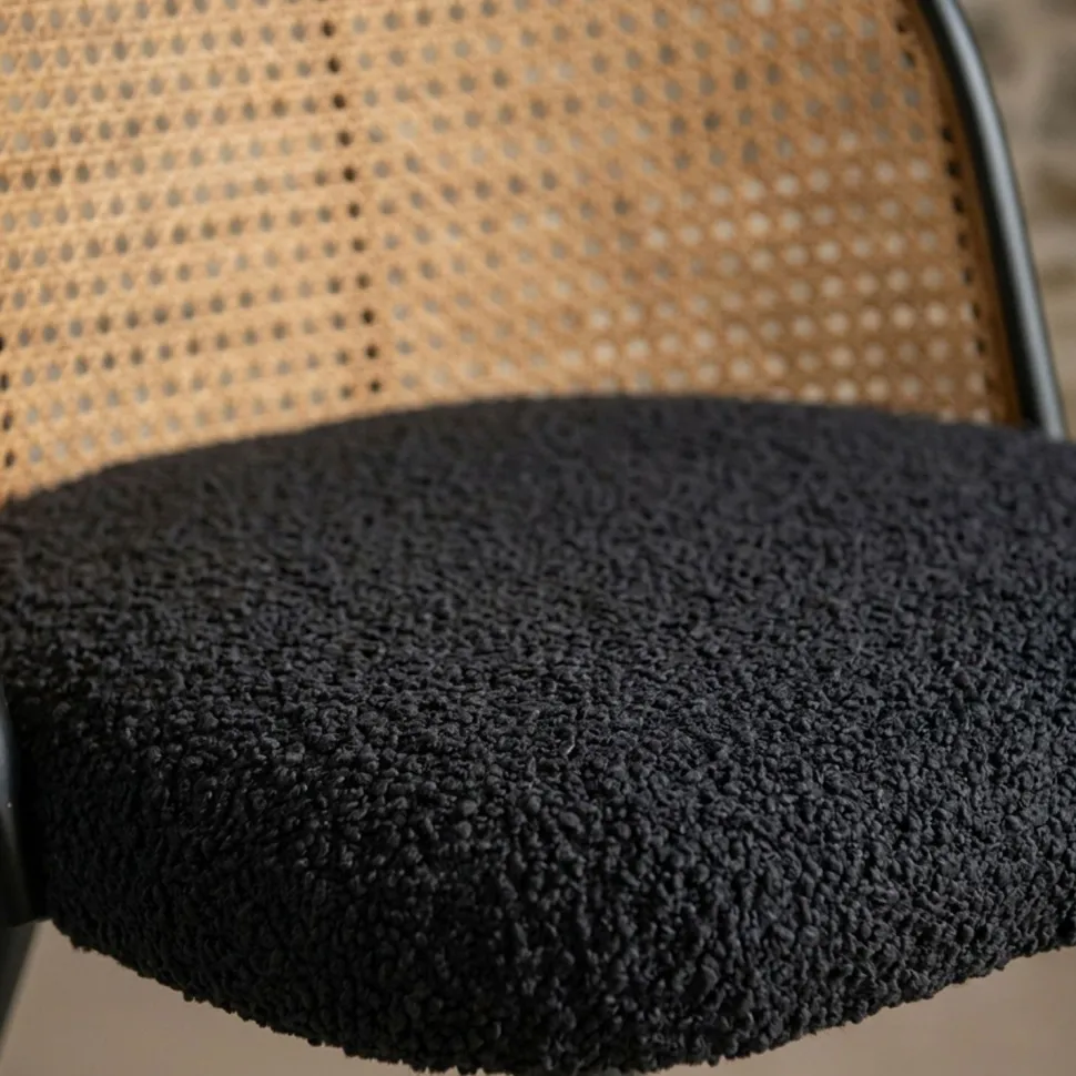 Lot de 2 chaises design Showan avec cannage Rotin et Tissu bouclette Noir