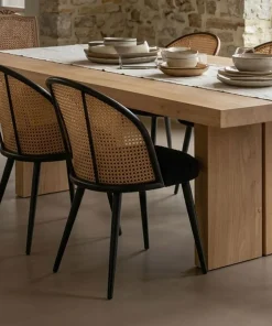 Lot de 2 chaises design Showan avec cannage Rotin et Tissu bouclette Noir