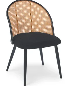 Lot de 8 chaises design Showan avec cannage Rotin et Tissu bouclette Noir