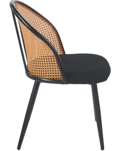 Lot de 4 chaises design Showan avec cannage Rotin et Tissu bouclette Noir