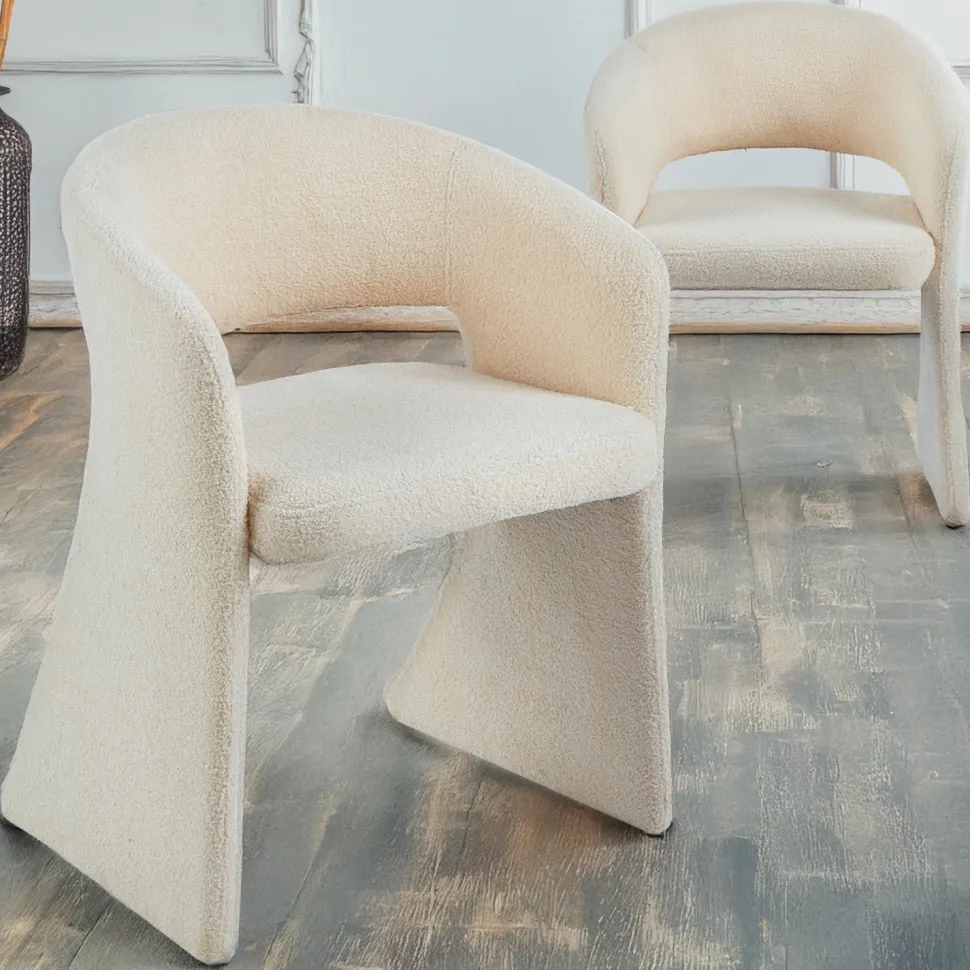 Lot de 2 chaises design Tootsie Tissu bouclette Crème