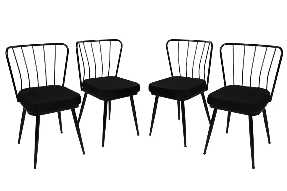 Lot de 4 chaises Gino Métal et Velours Noir