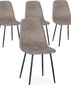 Lot de 4 chaises matelassées Norway Velours Taupe Pieds Noir