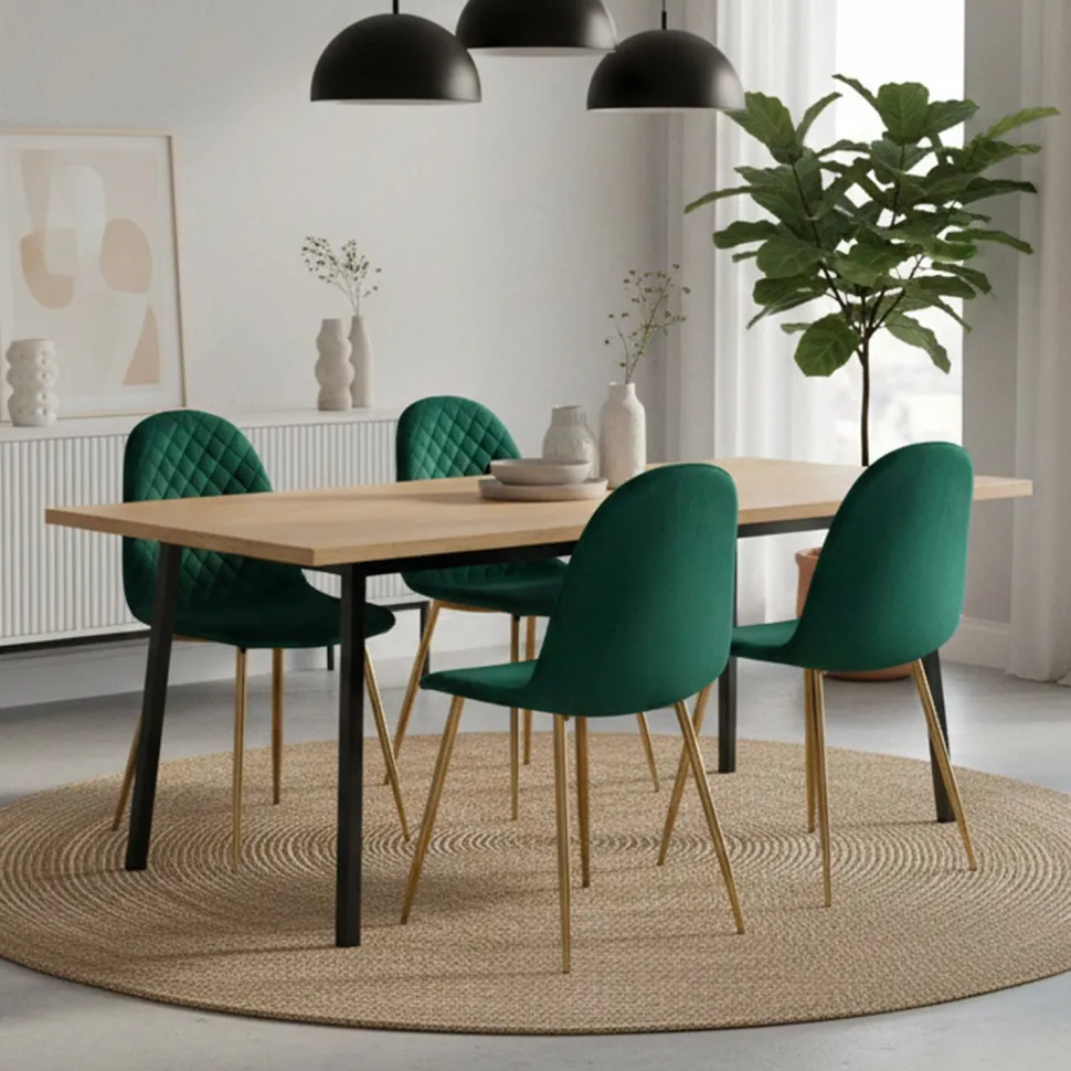 Lot de 8 chaises matelassées Norway Pieds Or et Velours Vert