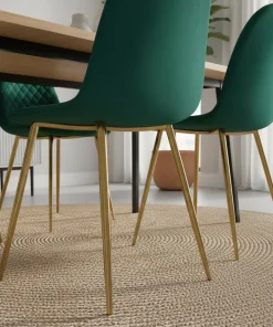 Lot de 8 chaises matelassées Norway Pieds Or et Velours Vert