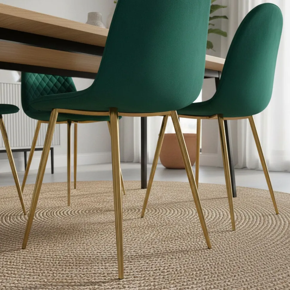 Lot de 8 chaises matelassées Norway Pieds Or et Velours Vert