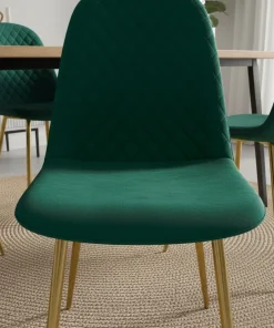 Lot de 8 chaises matelassées Norway Pieds Or et Velours Vert