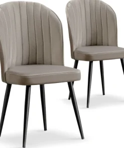 Lot de 2 chaises matelassées coutures verticales Louvenda Velours Taupe