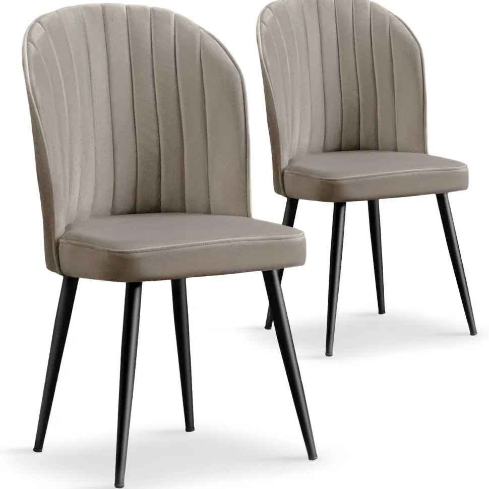 Lot de 2 chaises matelassées coutures verticales Louvenda Velours Taupe