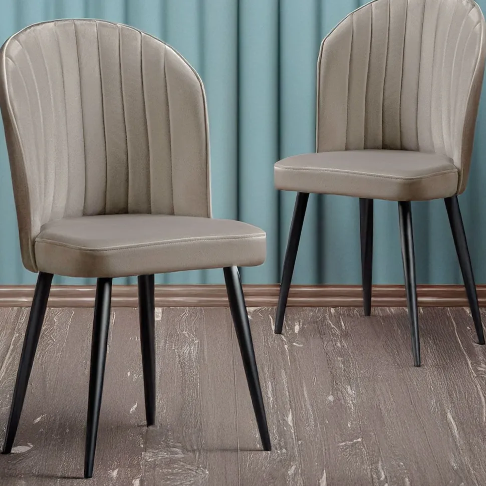 Lot de 2 chaises matelassées coutures verticales Louvenda Velours Taupe
