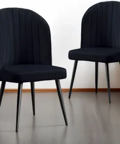 Lot de 2 chaises matelassées coutures verticales Louvenda Velours Noir