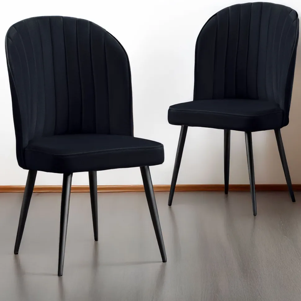 Lot de 2 chaises matelassées coutures verticales Louvenda Velours Noir