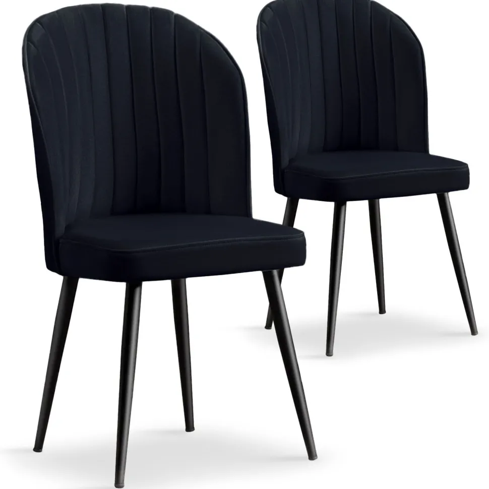 Lot de 2 chaises matelassées coutures verticales Louvenda Velours Noir