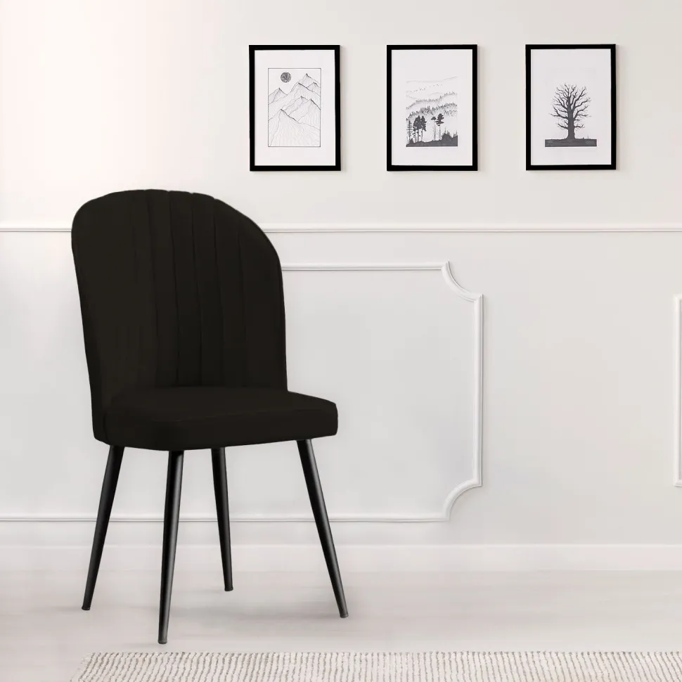 Lot de 2 chaises matelassées coutures verticales Louvenda Velours Noir