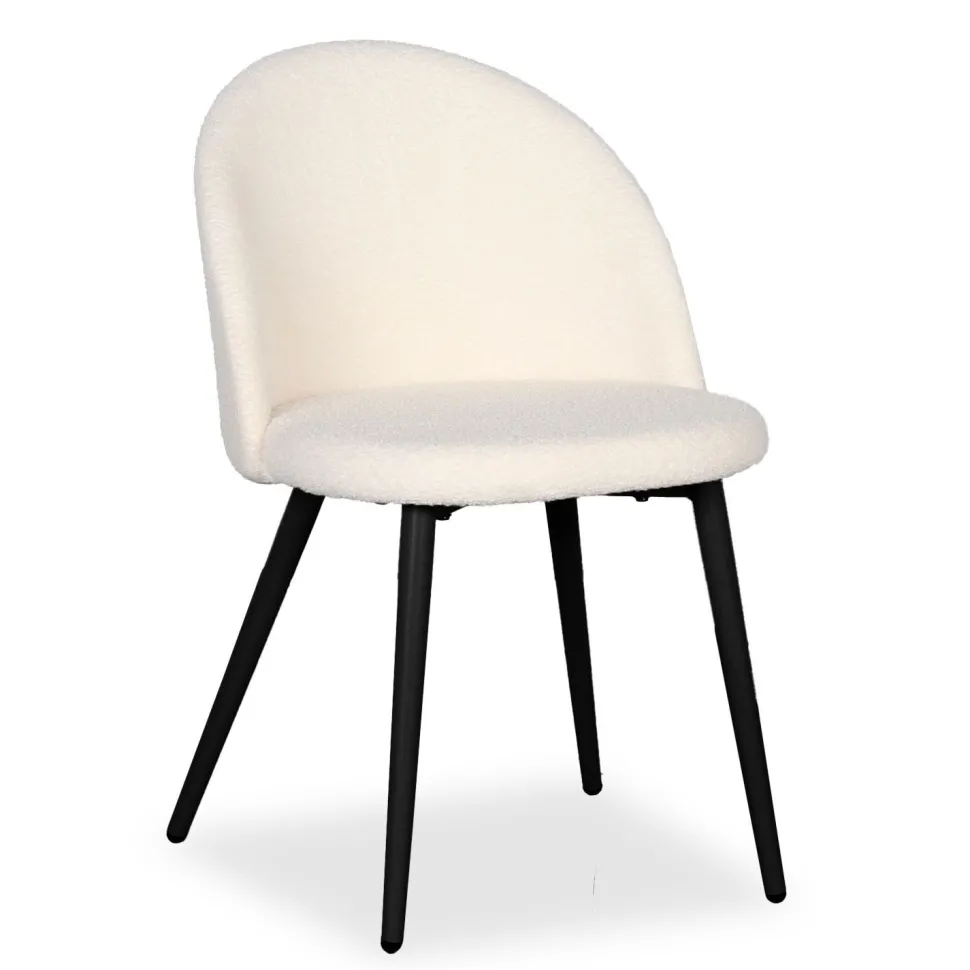 Lot de 2 chaises Maury Métal noir et Tissu bouclette Crème