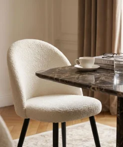 Lot de 2 chaises Maury Métal noir et Tissu bouclette Crème