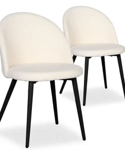 Lot de 2 chaises Maury Métal noir et Tissu bouclette Crème