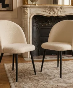 Lot de 2 chaises Maury Métal noir et Tissu bouclette Crème