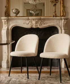 Lot de 4 chaises Maury Métal noir et Tissu bouclette Crème