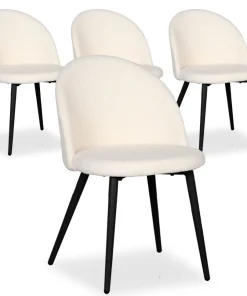 Lot de 4 chaises Maury Métal noir et Tissu bouclette Crème