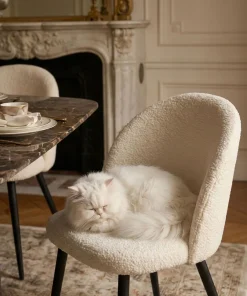 Lot de 4 chaises Maury Métal noir et Tissu bouclette Crème