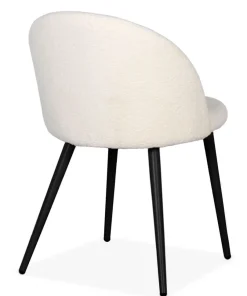 Lot de 4 chaises Maury Métal noir et Tissu bouclette Crème