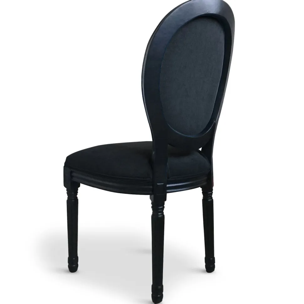 Lot de 2 chaises médaillon Louis XVI Black Bois massif et Velours Noir