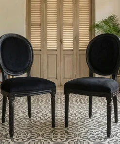 Lot de 2 chaises médaillon Louis XVI Black Bois massif et Velours Noir