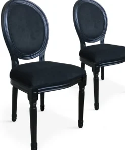 Lot de 2 chaises médaillon Louis XVI Black Bois massif et Velours Noir