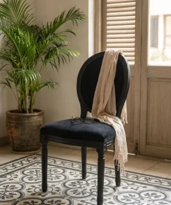 Lot de 2 chaises médaillon Louis XVI Black Bois massif et Velours Noir