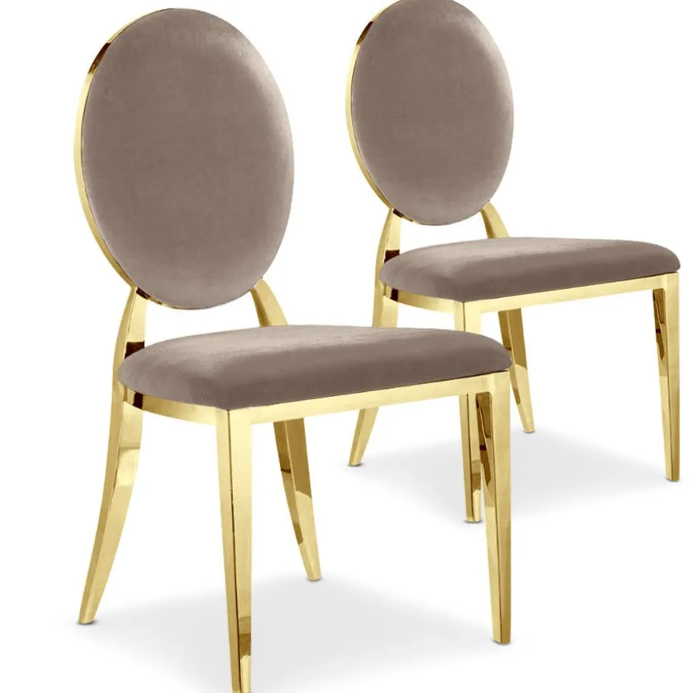 Lot de 2 chaises médaillon Sofia velours Taupe