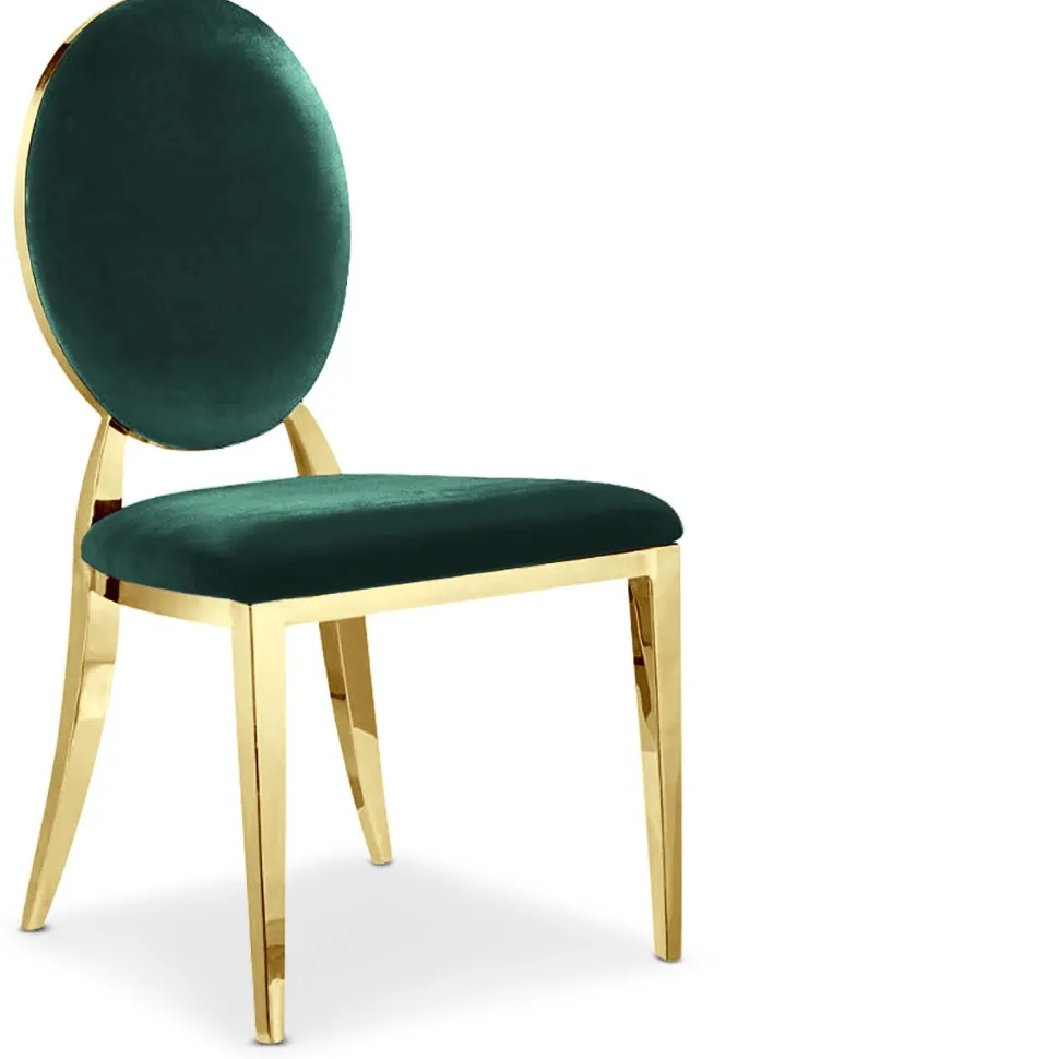 Lot de 8 chaises médaillon Sofia Pieds Or Velours Vert
