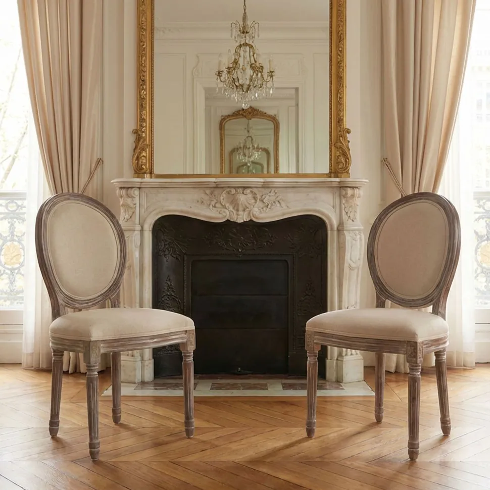 Lot de 20 chaises médaillon Louis XVI Tissu Beige