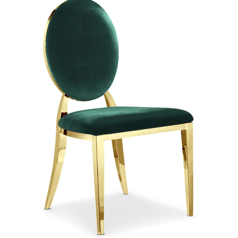 Lot de 6 chaises médaillon Sofia Pieds Or Velours Vert