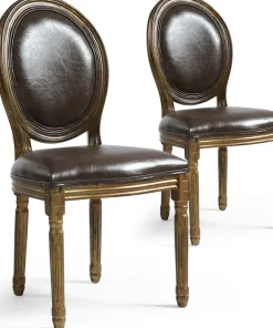 Lot de 2 chaises médaillon Louis XVI Bois massif patiné Or et Simili (P.U) Marron